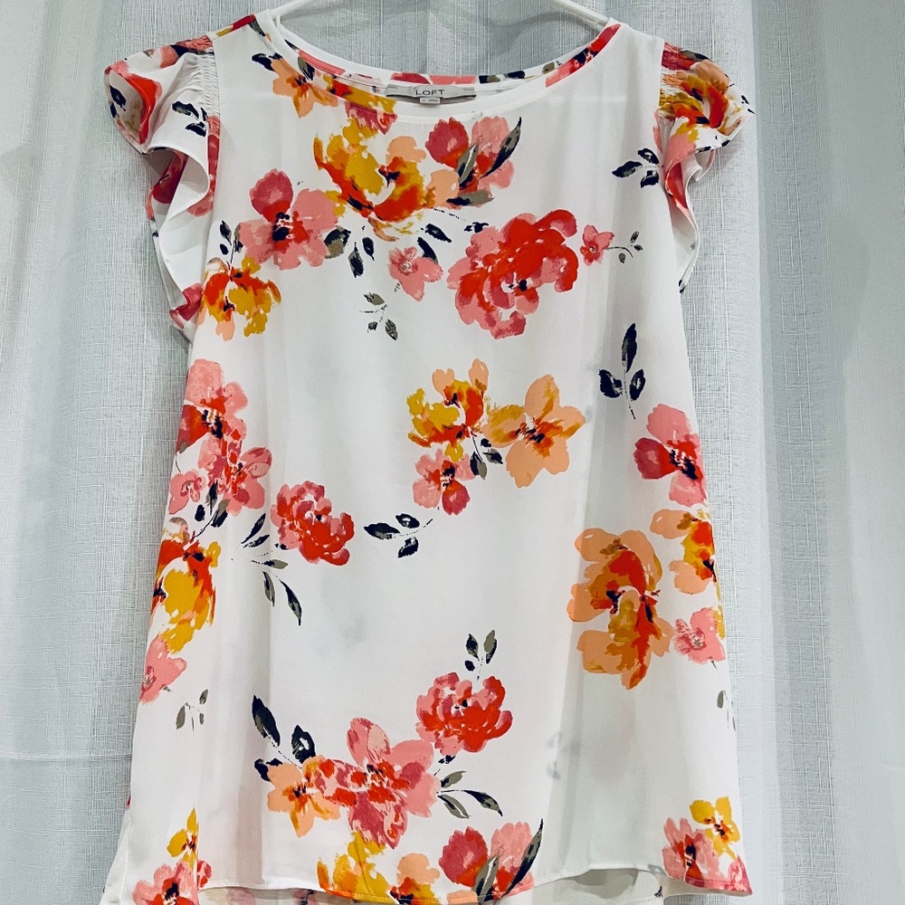 Loft Floral Ruffle Sleeve Shirt